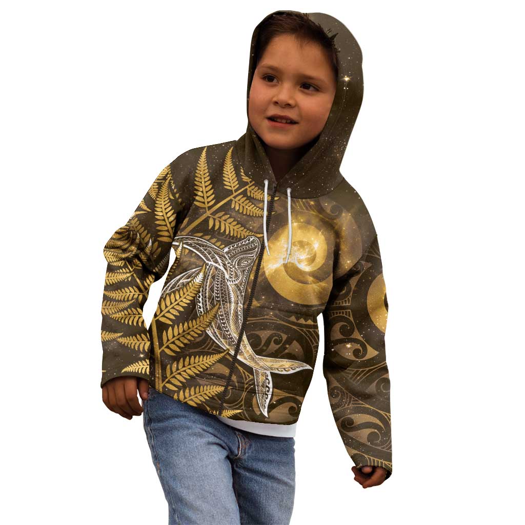 New Zealand Matariki Kid Hoodie Maori Koru With Humpback Whale Gold LT05 - Polynesian Pride