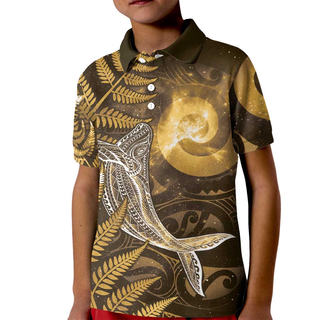 New Zealand Matariki Kid Polo Shirt Maori Koru With Humpback Whale Gold LT05 Kid Gold - Polynesian Pride