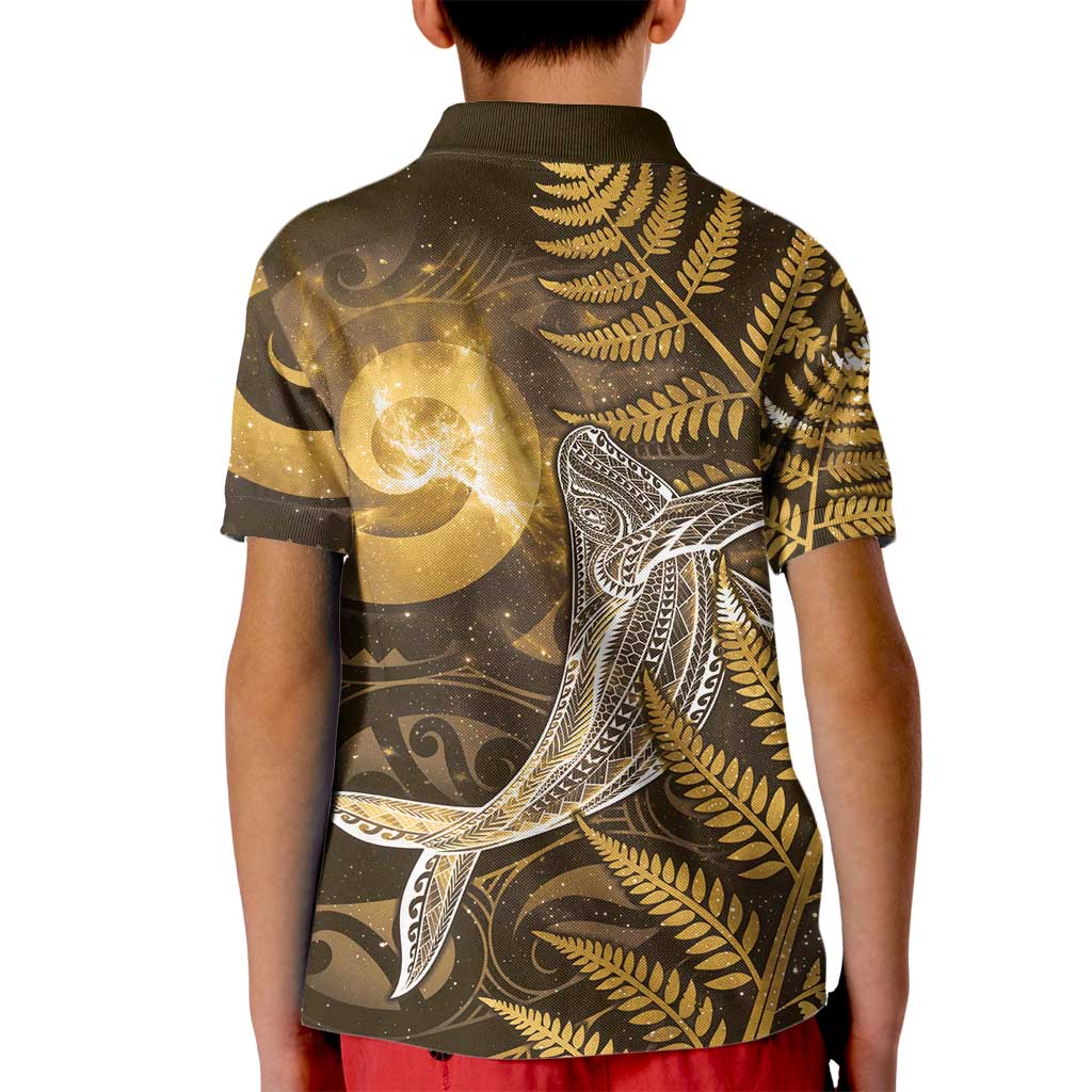 New Zealand Matariki Kid Polo Shirt Maori Koru With Humpback Whale Gold LT05 - Polynesian Pride