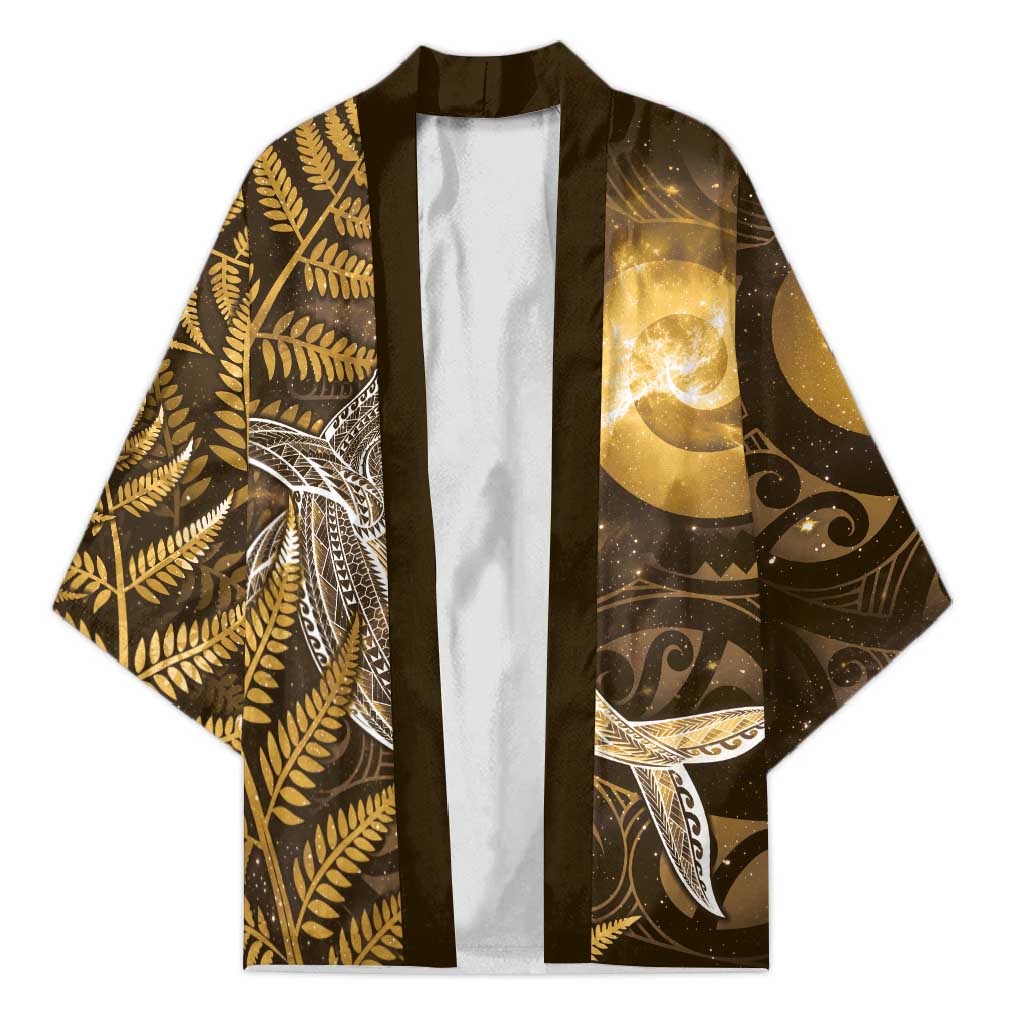 New Zealand Matariki Kimono Maori Koru With Humpback Whale Gold LT05 Unisex Gold - Polynesian Pride