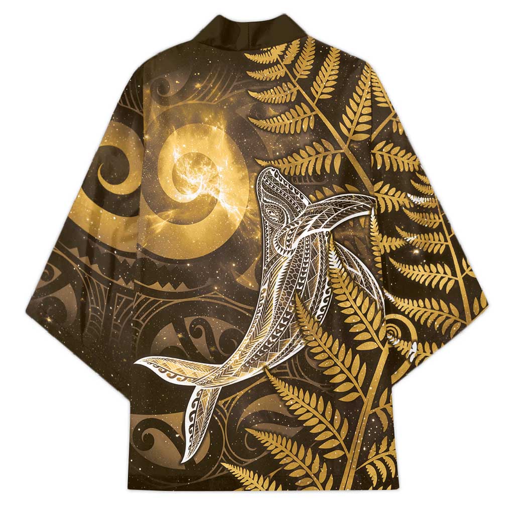 New Zealand Matariki Kimono Maori Koru With Humpback Whale Gold