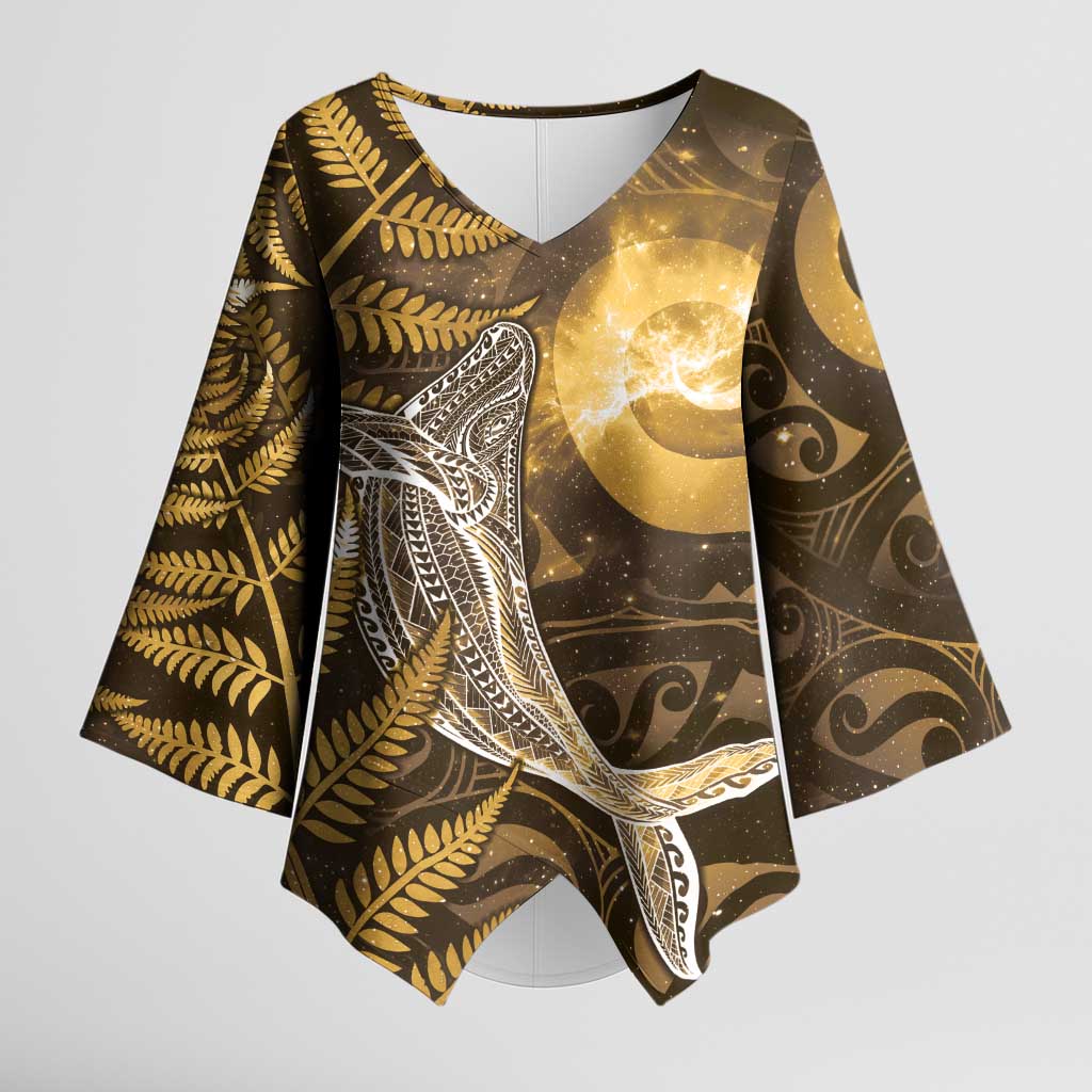 New Zealand Matariki Kimono Sleeve Blouse Maori Koru With Humpback Whale Gold LT05 Female Gold - Polynesian Pride