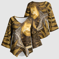 New Zealand Matariki Kimono Sleeve Blouse Maori Koru With Humpback Whale Gold