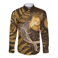 New Zealand Matariki Long Sleeve Button Shirt Maori Koru With Humpback Whale Gold