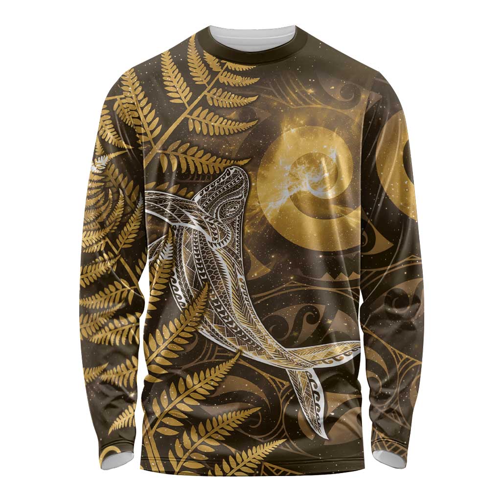 New Zealand Matariki Long Sleeve Shirt Maori Koru With Humpback Whale Gold LT05 Unisex Gold - Polynesian Pride