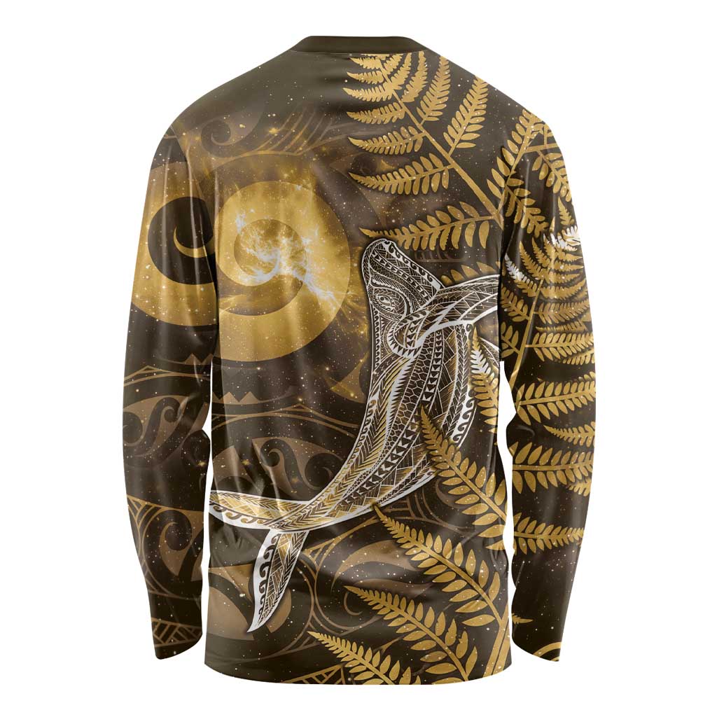 New Zealand Matariki Long Sleeve Shirt Maori Koru With Humpback Whale Gold LT05 - Polynesian Pride