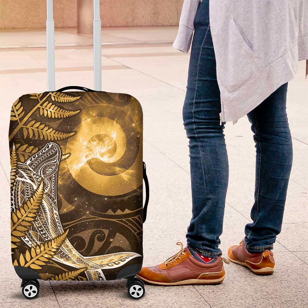 New Zealand Matariki Luggage Cover Maori Koru With Humpback Whale Gold LT05 Gold - Polynesian Pride