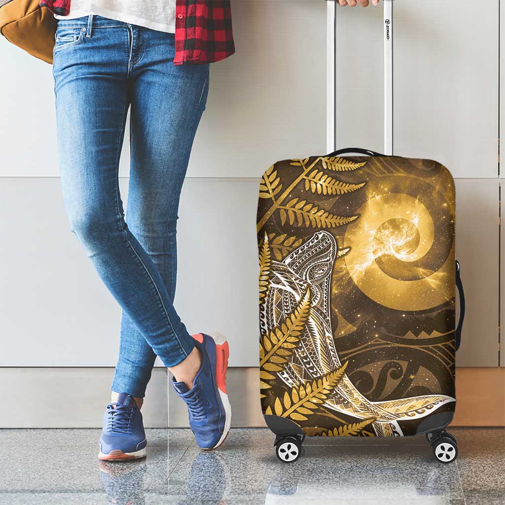 New Zealand Matariki Luggage Cover Maori Koru With Humpback Whale Gold LT05 - Polynesian Pride