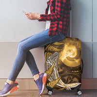New Zealand Matariki Luggage Cover Maori Koru With Humpback Whale Gold LT05 - Polynesian Pride