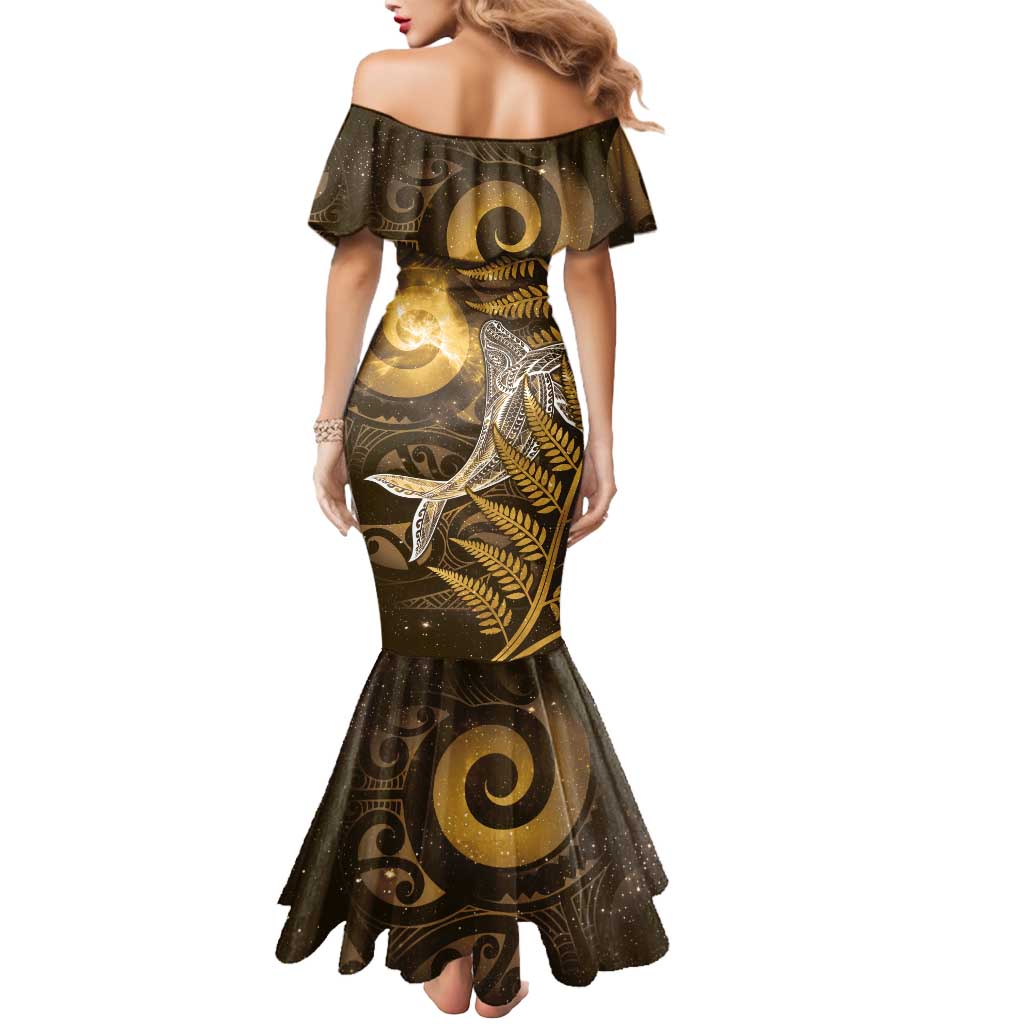 New Zealand Matariki Mermaid Dress Maori Koru With Humpback Whale Gold LT05 - Polynesian Pride