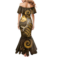 New Zealand Matariki Mermaid Dress Maori Koru With Humpback Whale Gold LT05 - Polynesian Pride