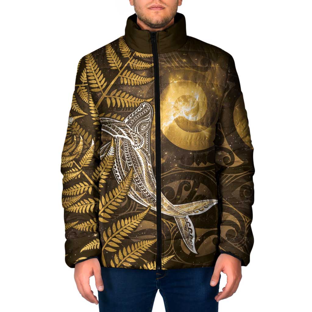 New Zealand Matariki Padded Jacket Maori Koru With Humpback Whale Gold LT05 Men Gold - Polynesian Pride