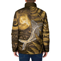 New Zealand Matariki Padded Jacket Maori Koru With Humpback Whale Gold