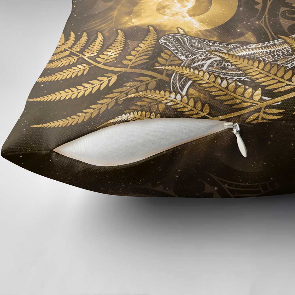 New Zealand Matariki Pillow Cover Maori Koru With Humpback Whale Gold
