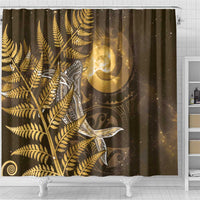 New Zealand Matariki Shower Curtain Maori Koru With Humpback Whale Gold