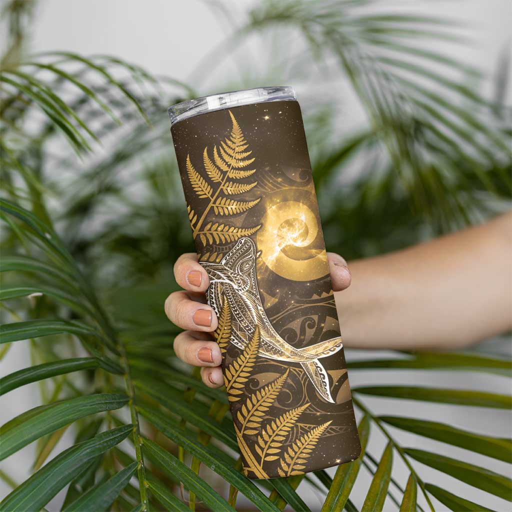 New Zealand Matariki Skinny Tumbler Maori Koru With Humpback Whale Gold LT05 - Polynesian Pride