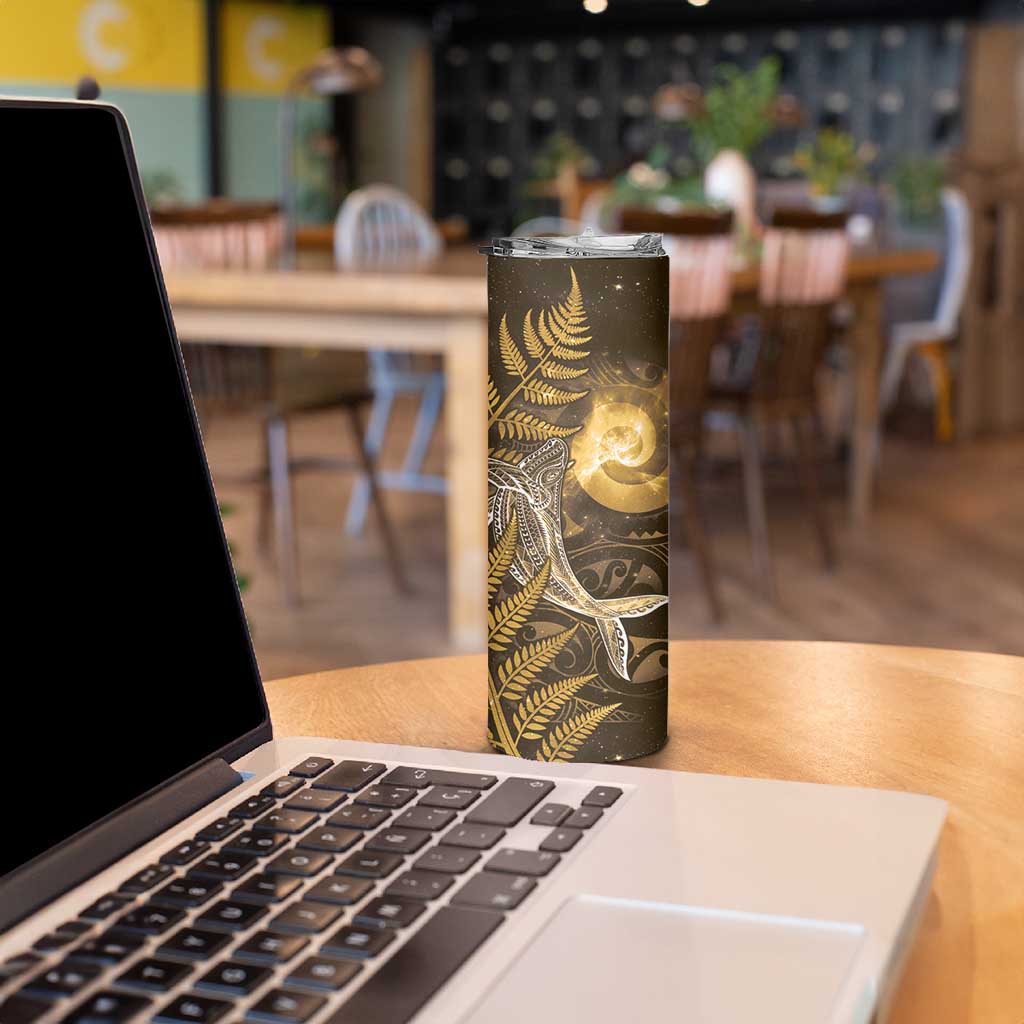 New Zealand Matariki Skinny Tumbler Maori Koru With Humpback Whale Gold LT05 - Polynesian Pride