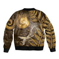 New Zealand Matariki Sleeve Zip Bomber Jacket Maori Koru With Humpback Whale Gold