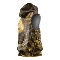 New Zealand Matariki Sleeveless Hoodie Maori Koru With Humpback Whale Gold LT05 - Polynesian Pride
