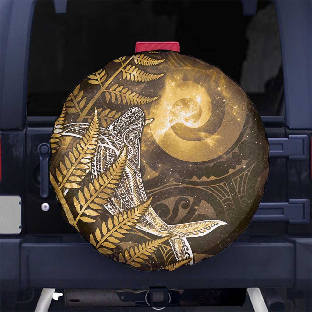 New Zealand Matariki Spare Tire Cover Maori Koru With Humpback Whale Gold LT05 No hole Gold - Polynesian Pride
