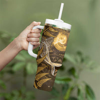 New Zealand Matariki Tumbler With Handle Maori Koru With Humpback Whale Gold