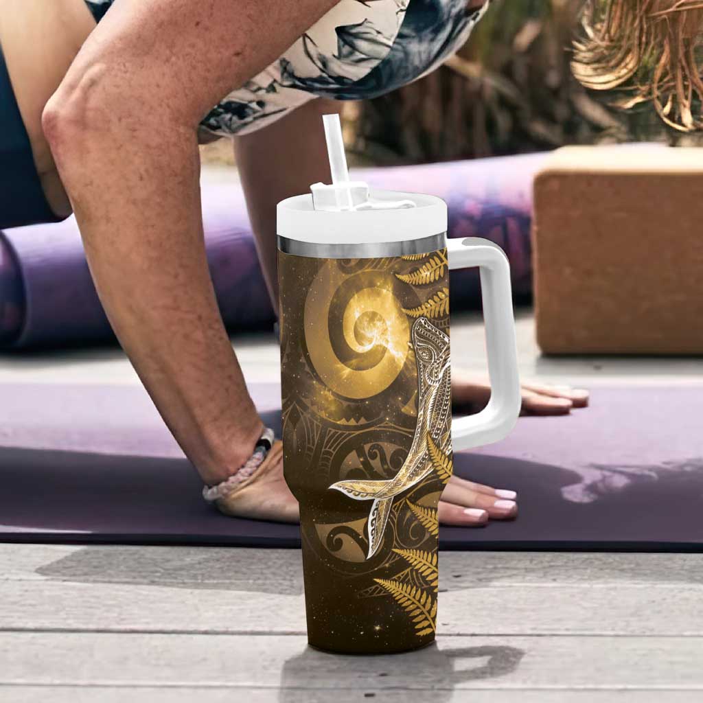 New Zealand Matariki Tumbler With Handle Maori Koru With Humpback Whale Gold