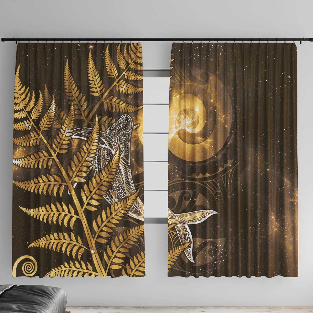 New Zealand Matariki Window Curtain Maori Koru With Humpback Whale Gold LT05 With Hooks Gold - Polynesian Pride