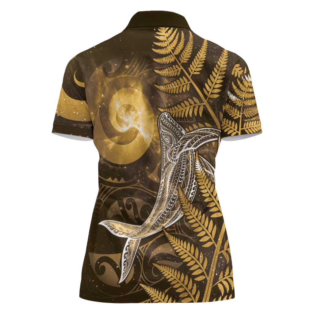 New Zealand Matariki Women Polo Shirt Maori Koru With Humpback Whale Gold LT05 - Polynesian Pride