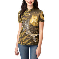 New Zealand Matariki Women Polo Shirt Maori Koru With Humpback Whale Gold LT05 - Polynesian Pride