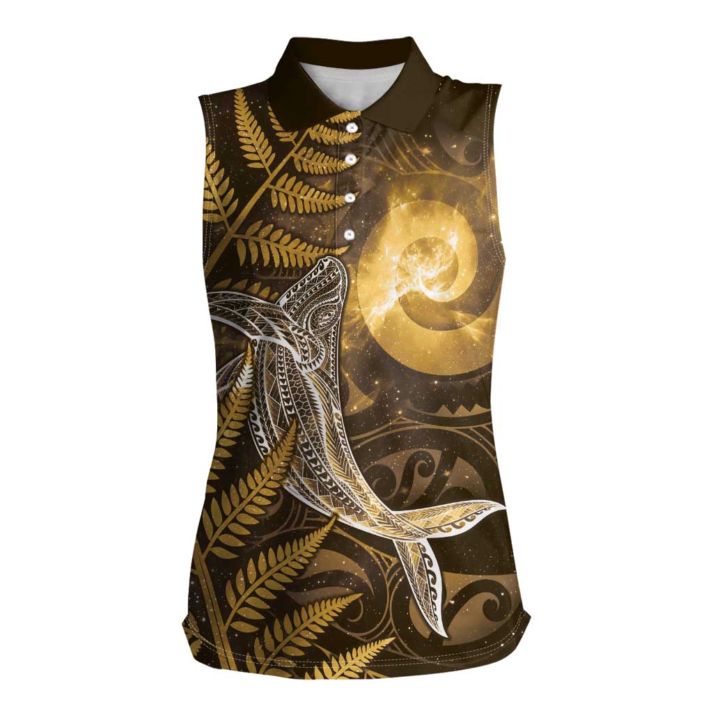 New Zealand Matariki Women Sleeveless Polo Shirt Maori Koru With Humpback Whale Gold