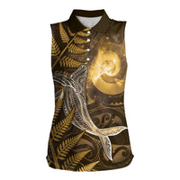 New Zealand Matariki Women Sleeveless Polo Shirt Maori Koru With Humpback Whale Gold