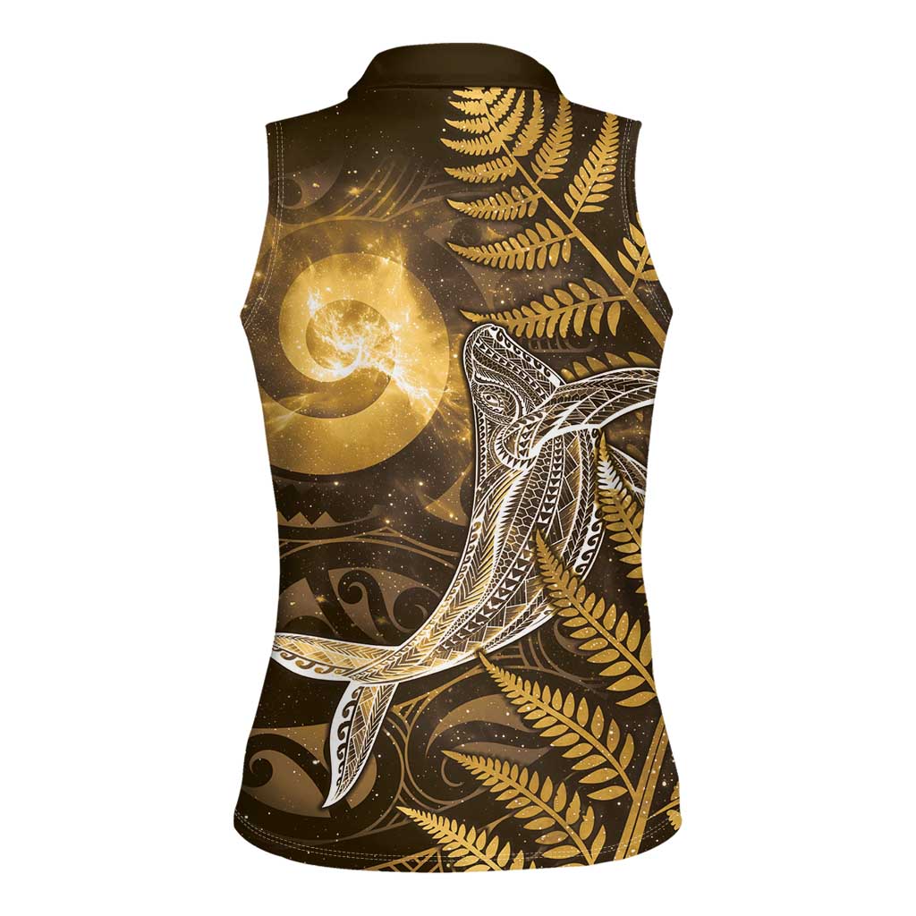 New Zealand Matariki Women Sleeveless Polo Shirt Maori Koru With Humpback Whale Gold