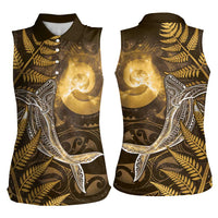 New Zealand Matariki Women Sleeveless Polo Shirt Maori Koru With Humpback Whale Gold