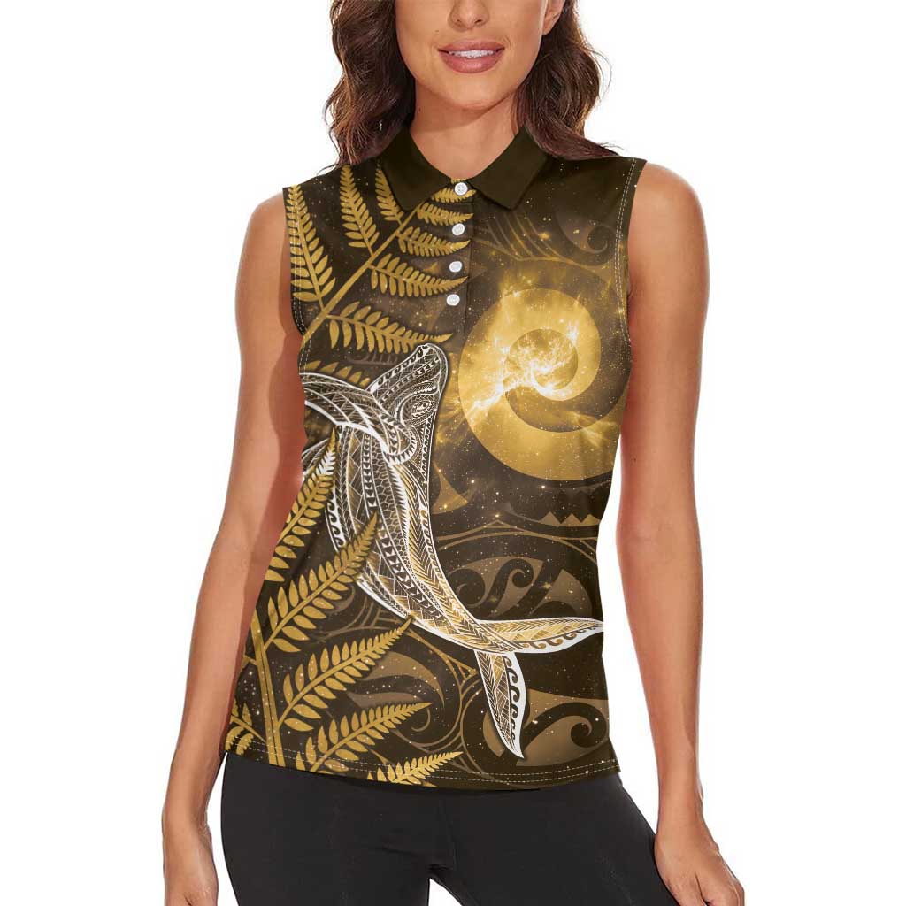 New Zealand Matariki Women Sleeveless Polo Shirt Maori Koru With Humpback Whale Gold