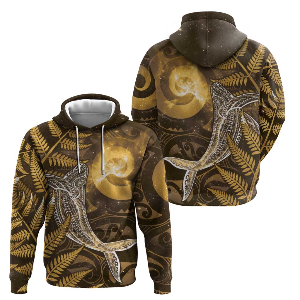 New Zealand Matariki Zip Hoodie Maori Koru With Humpback Whale Gold LT05 - Polynesian Pride