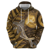 New Zealand Matariki Zip Hoodie Maori Koru With Humpback Whale Gold LT05 - Polynesian Pride