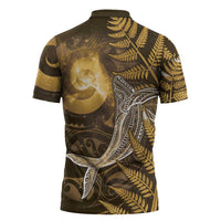 New Zealand Matariki Zipper Polo Shirt Maori Koru With Humpback Whale Gold LT05 - Polynesian Pride