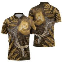 New Zealand Matariki Zipper Polo Shirt Maori Koru With Humpback Whale Gold LT05 - Polynesian Pride