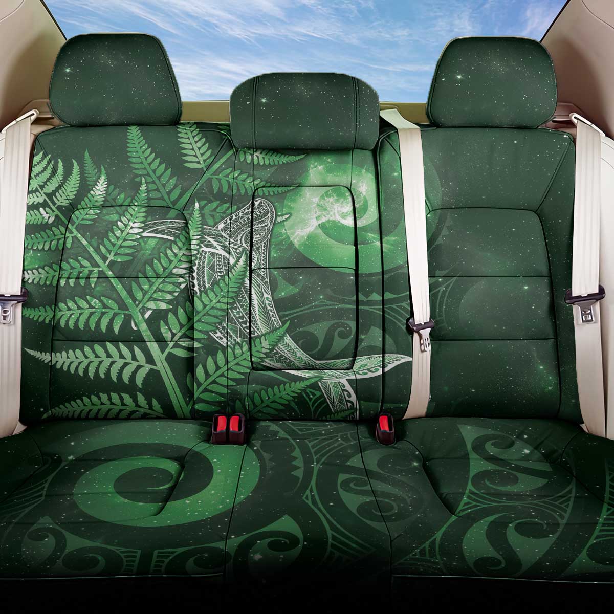 New Zealand Matariki Back Car Seat Cover Maori Koru With Humpback Whale Green LT05 One Size Green - Polynesian Pride