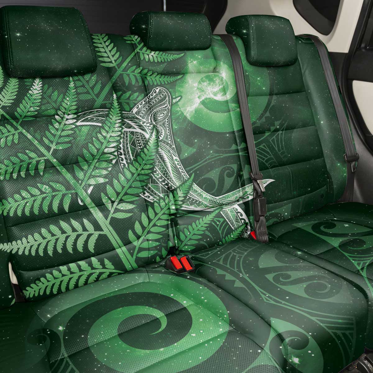New Zealand Matariki Back Car Seat Cover Maori Koru With Humpback Whale Green LT05 - Polynesian Pride