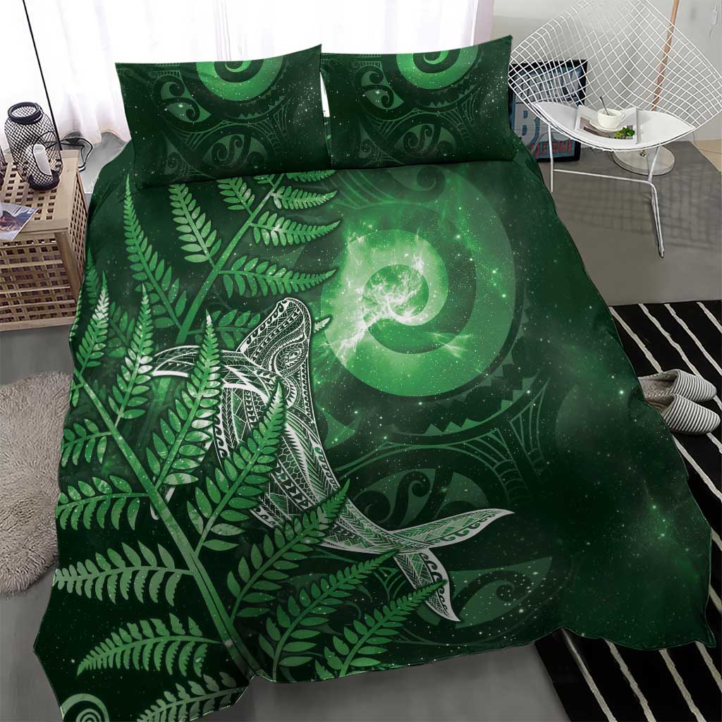 New Zealand Matariki Bedding Set Maori Koru With Humpback Whale Green