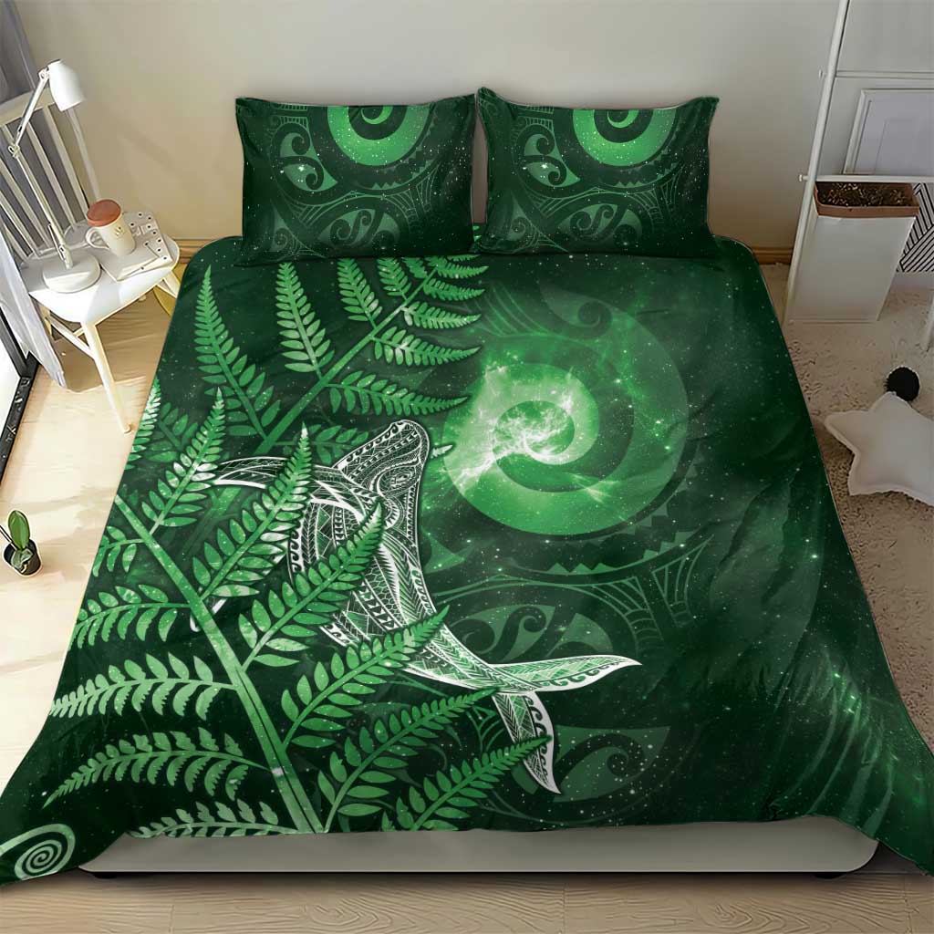 New Zealand Matariki Bedding Set Maori Koru With Humpback Whale Green