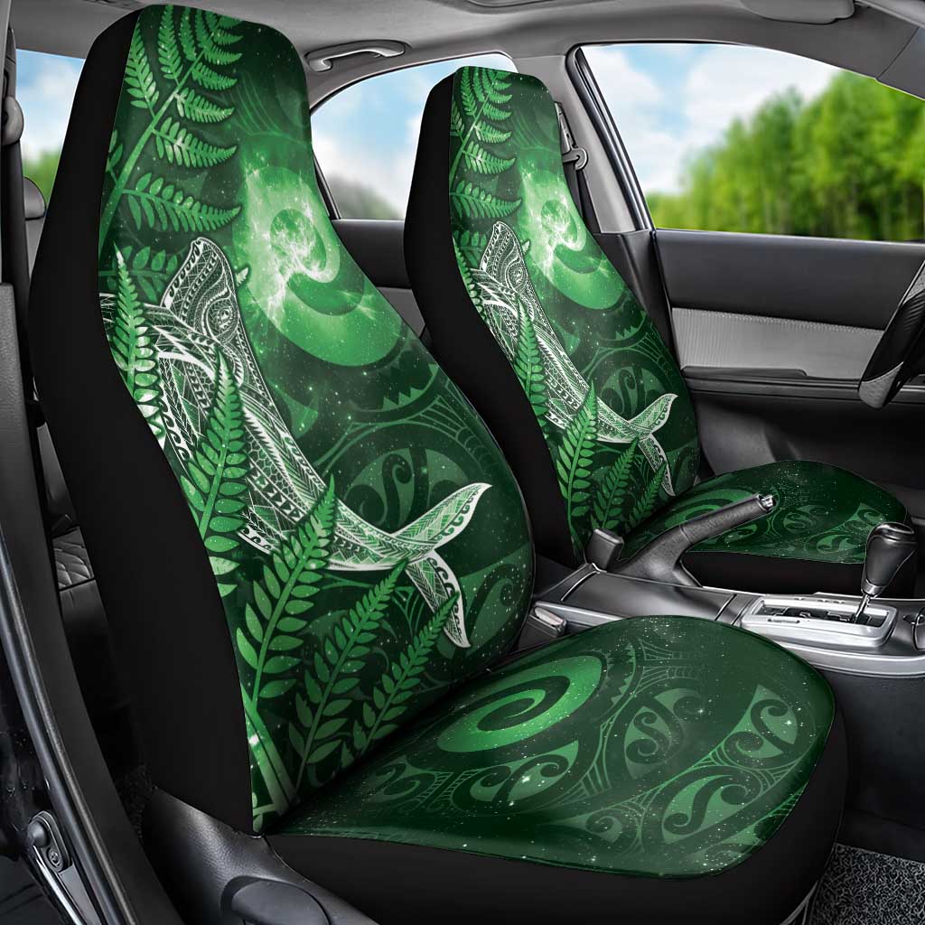 New Zealand Matariki Car Seat Cover Maori Koru With Humpback Whale Green