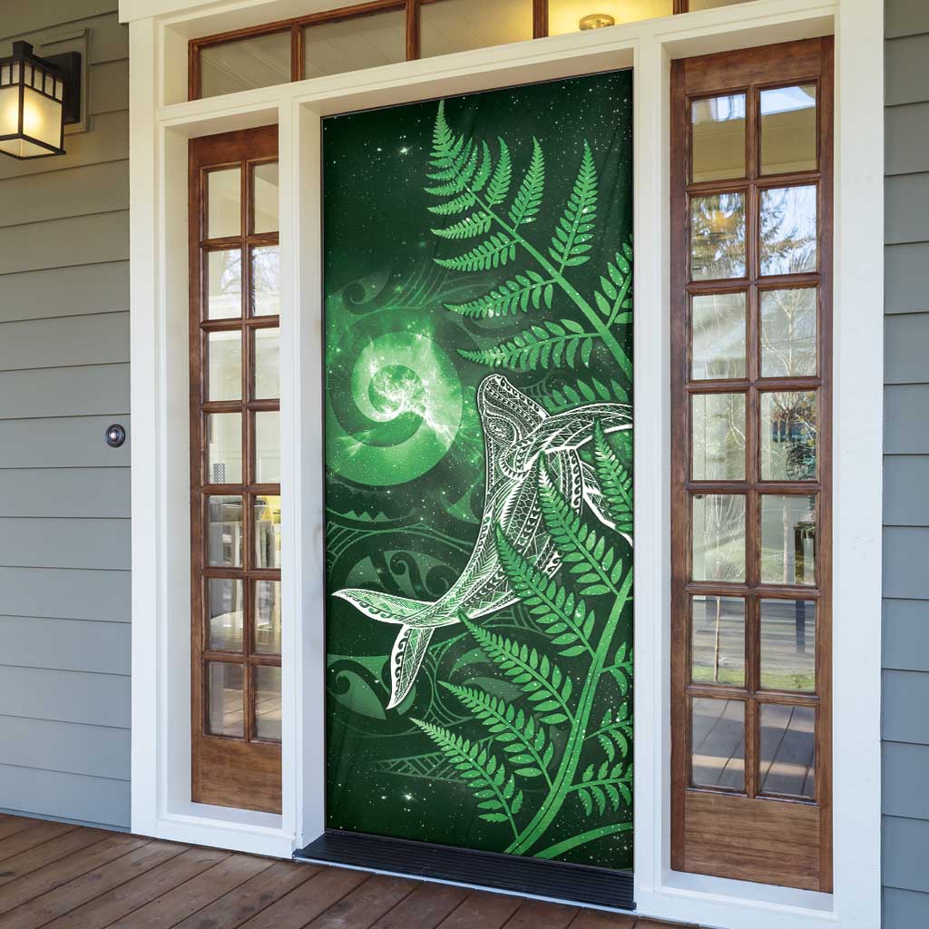 New Zealand Matariki Door Cover Maori Koru With Humpback Whale Green