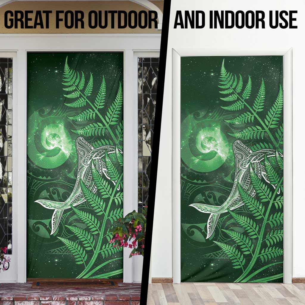 New Zealand Matariki Door Cover Maori Koru With Humpback Whale Green