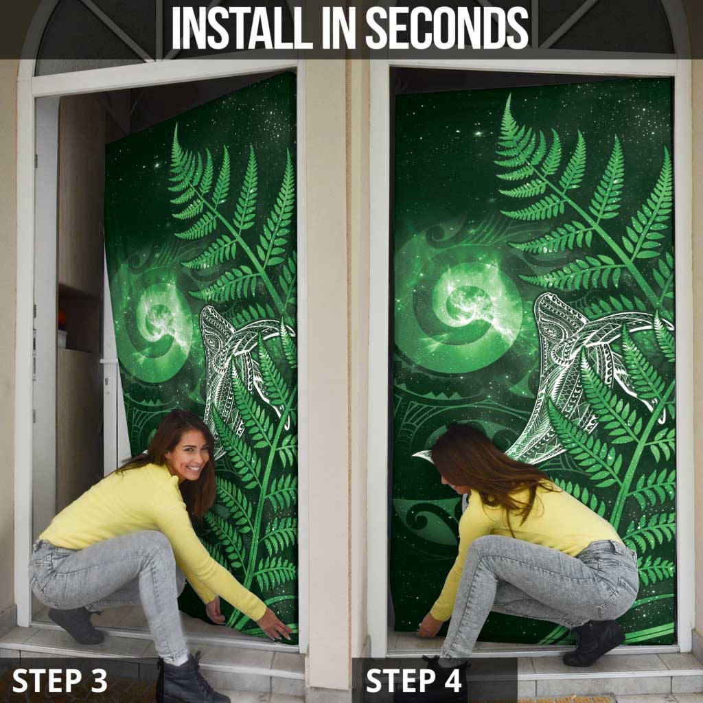 New Zealand Matariki Door Cover Maori Koru With Humpback Whale Green