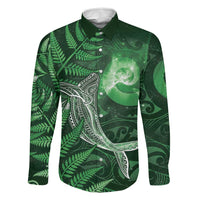 New Zealand Matariki Family Matching Long Sleeve Bodycon Dress and Hawaiian Shirt Maori Koru With Humpback Whale Green LT05 Dad's Shirt - Long Sleeve Green - Polynesian Pride