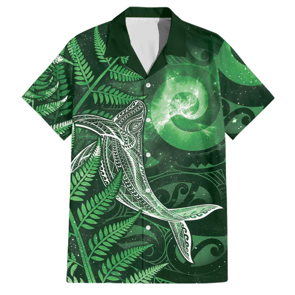 New Zealand Matariki Family Matching Off Shoulder Maxi Dress and Hawaiian Shirt Maori Koru With Humpback Whale Green LT05 Dad's Shirt - Short Sleeve Green - Polynesian Pride