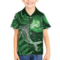 New Zealand Matariki Family Matching Puletasi and Hawaiian Shirt Maori Koru With Humpback Whale Green LT05 Son's Shirt Green - Polynesian Pride