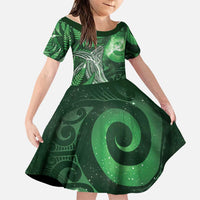 New Zealand Matariki Family Matching Tank Maxi Dress and Hawaiian Shirt Maori Koru With Humpback Whale Green LT05 Daughter's Dress Green - Polynesian Pride